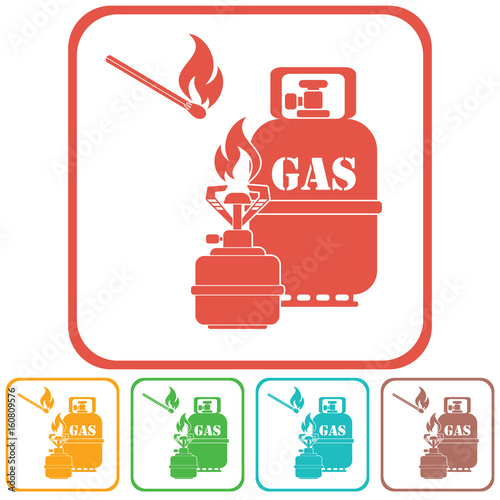 Camping stove with gas bottle icon vector