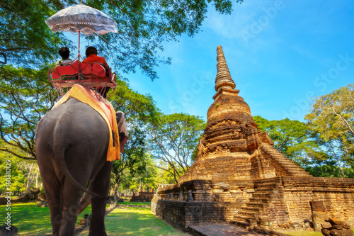 Elephant at Wat Nang Phaya in Si Satchanalai Historical Park, a UNESCO World Heritage Site in Thailand