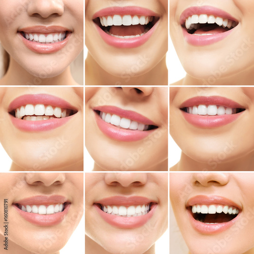 Collage of smiling women  closeup