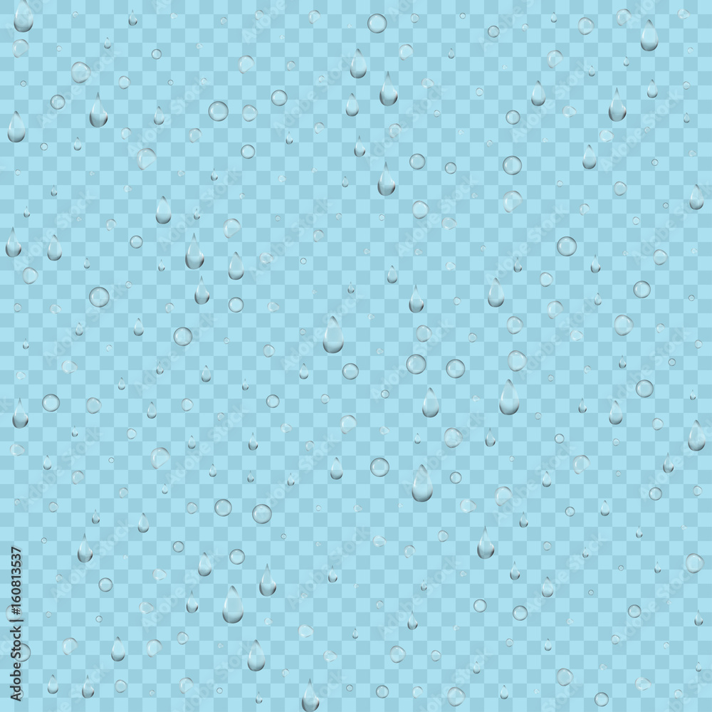 Realistic drops pure, clear water on light gray background. Realistic drops pure, clear water on light gray background.