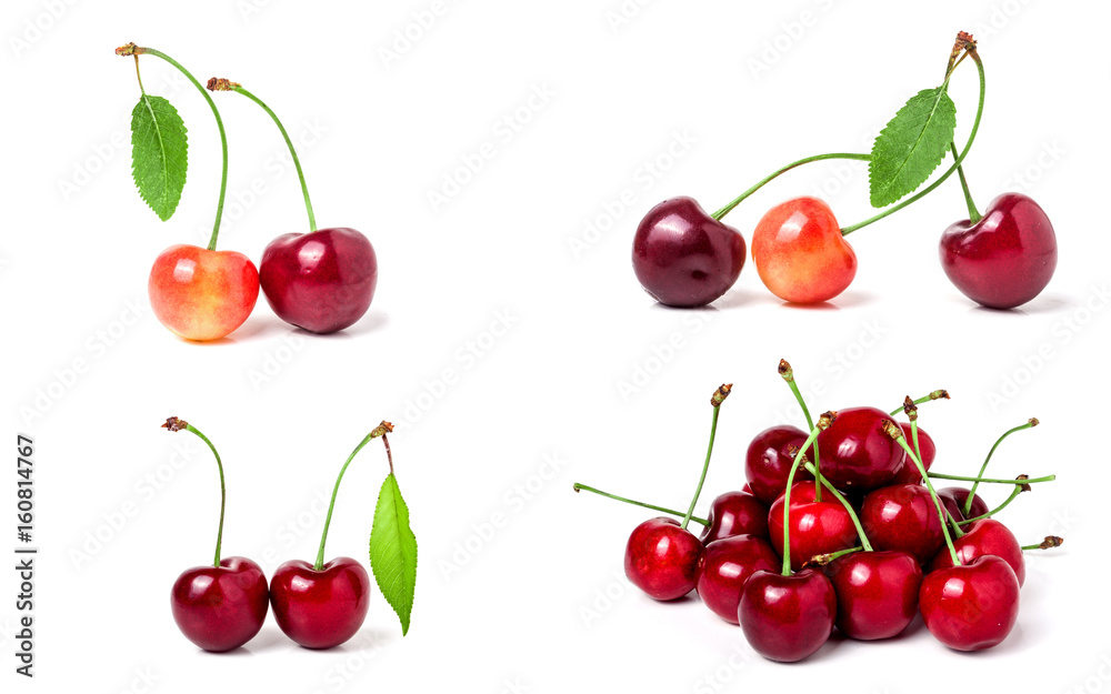 Red sweet cherry isolated on white background. Collection or set Red sweet cherry isolated on white background. Collection or set