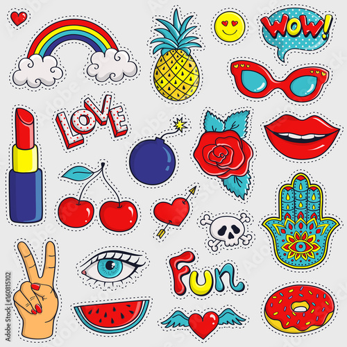 Colorful and trendy patches. Vector stickers.