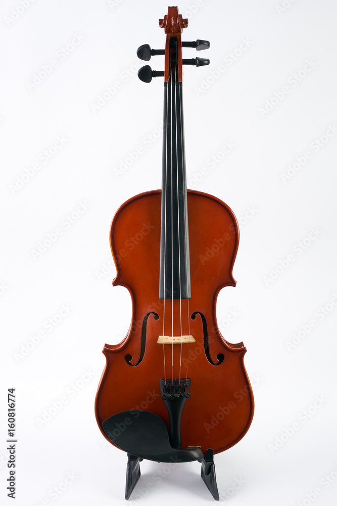 Violin with bow isolated on white background. Classical stringed musical instrument fiddle with fiddlestick. Violin with bow isolated on white background. Classical stringed musical instrument fiddle with fiddlestick.
