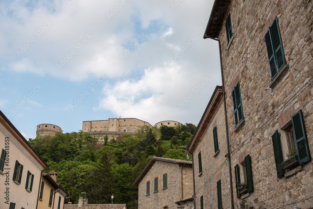 The historic village of San Leo. Between ancient churches and historic buildings. Rimini