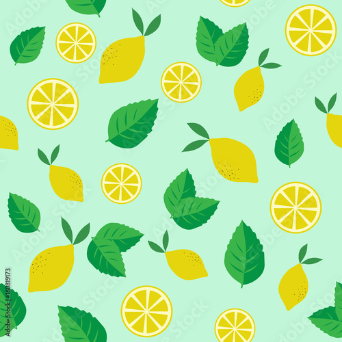 Seamless vector pattern with lemons and mint leaves 