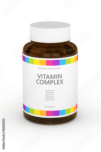 Fotografía 3d rendering of vitamin pills in bottle
