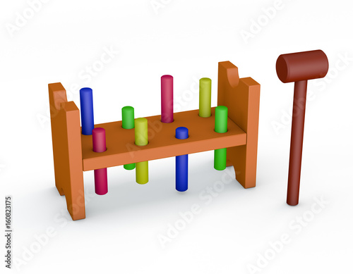 Wooden hammer toy.Isolated ...