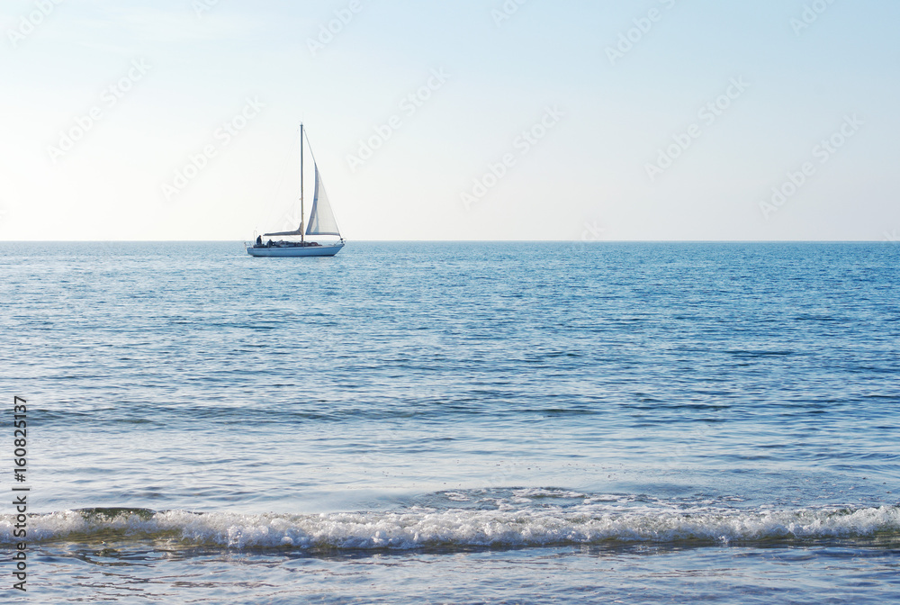 Yacht in the sea. Sea landscape with yachts. 