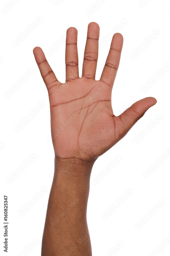 Black hand shows number five isolated Black hand shows number five isolated