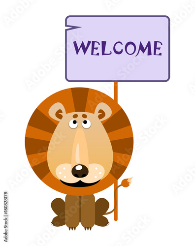 Lion holds a sign with an inscription 
