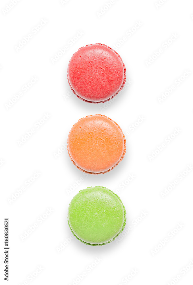 Sweet and colourful french macaroons or macaron. Traffic light form