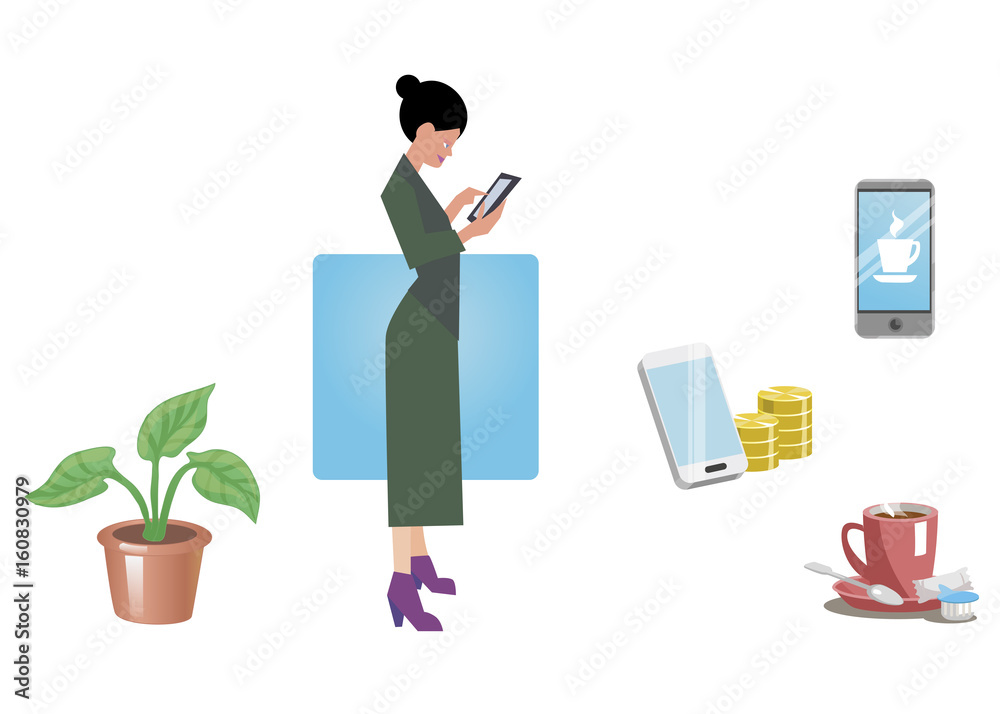 Business woman, office worker, employee, manager. Isolated on white. Business Icons. Business design. Vector illustration.