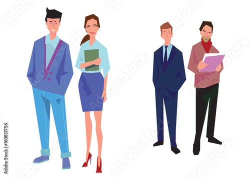 Four office workers, employees, managers. Business people stand. Isolated on white. Business Icons. Business design. Vector illustration.