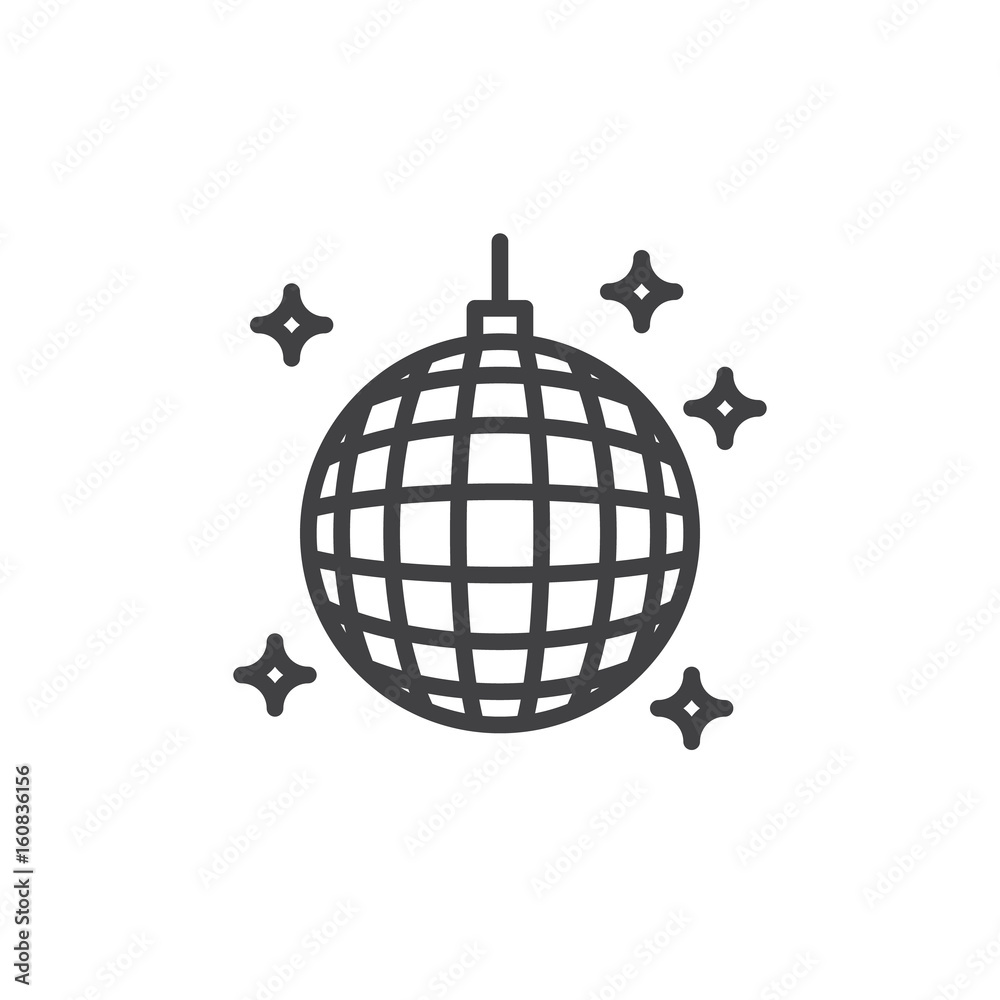 Disco ball line icon, outline vector sign, linear style pictogram isolated  on white. Night club symbol, logo illustration. Editable stroke. Pixel  perfect Stock Vector | Adobe Stock