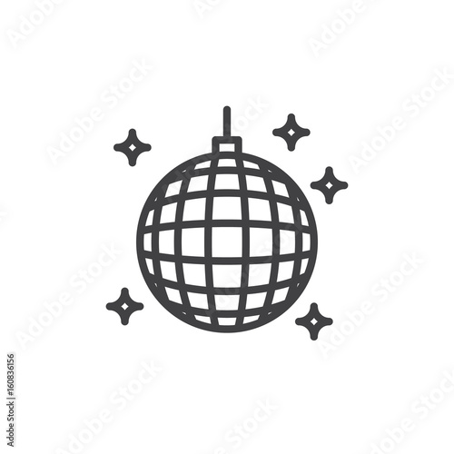 Disco ball line icon, outline vector sign, linear style pictogram isolated on white. Night club symbol, logo illustration. Editable stroke. Pixel perfect