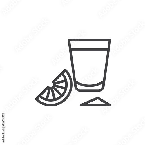 Tequila shot glass with lime slice line icon, outline vector sign, linear style pictogram isolated on white. Symbol, logo illustration. Editable stroke. Pixel perfect photo