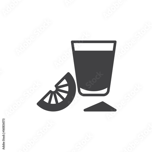 Tequila shot glass with lime slice icon vector, filled flat sign, solid pictogram isolated on white. Symbol, logo illustration. Pixel perfect