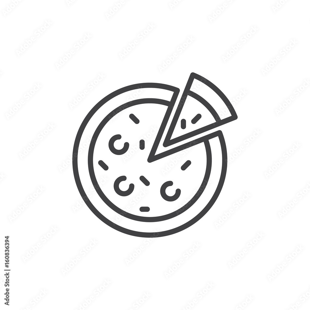 Pizza line icon, outline vector sign, linear style pictogram isolated on white. Symbol, logo illustration. Editable stroke. Pixel perfect Pizza line icon, outline vector sign, linear style pictogram isolated on white. Symbol, logo illustration. Editable stroke. Pixel perfect