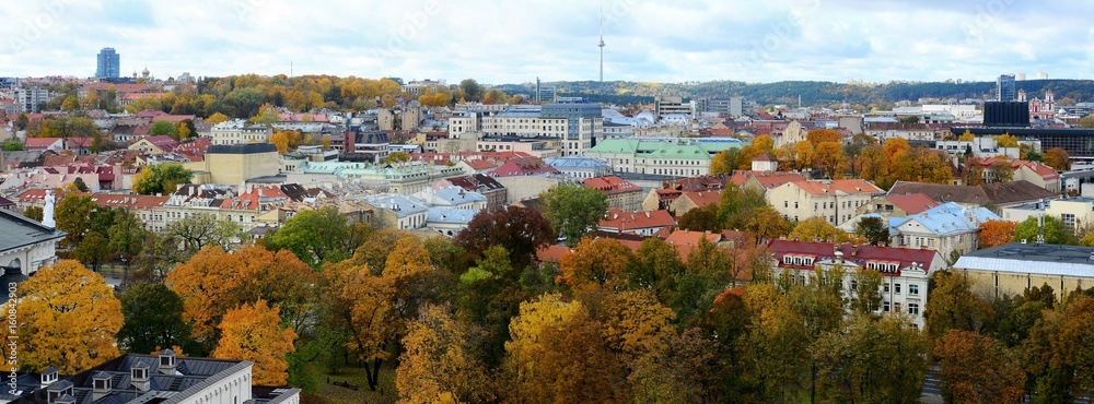 Vilnius town aerial view from Gediminas castle tower