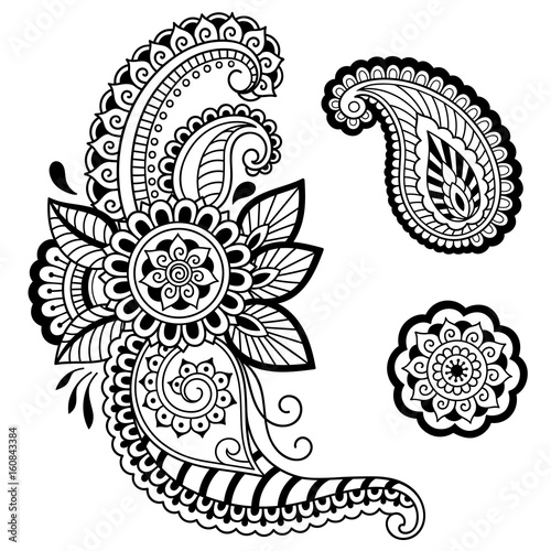 Henna tattoo flower template. Mehndi style. Set of ornamental patterns in the oriental style.
