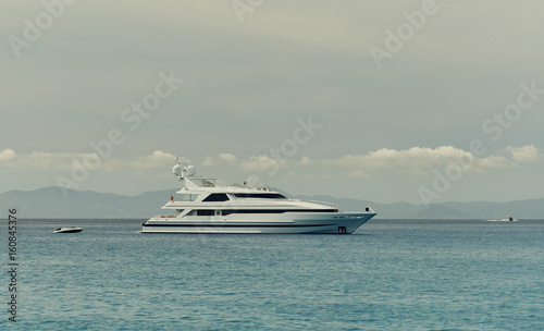 Motor Yacht at Cala Saona in Formentera. Spain