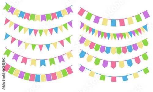 Set of cartoon flag garlands oslated on white background. photo