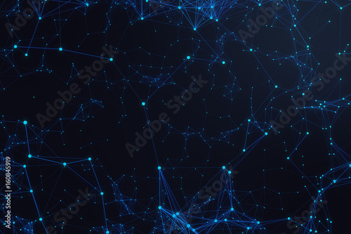 Technological connection futuristic shape, blue dot network, abstract background, blue background, Concept of Network, internet communication 3D rendering
