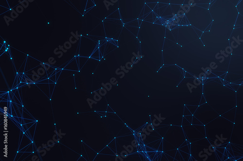 Technological connection futuristic shape, blue dot network, abstract background, blue background, Concept of Network, internet communication 3D rendering