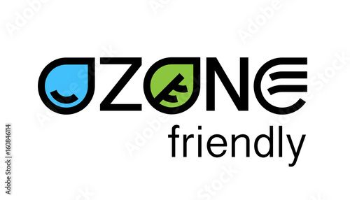 Environmental ozone friendly eco concept logo design with water drop, leaf and air icons. Vector illustration.