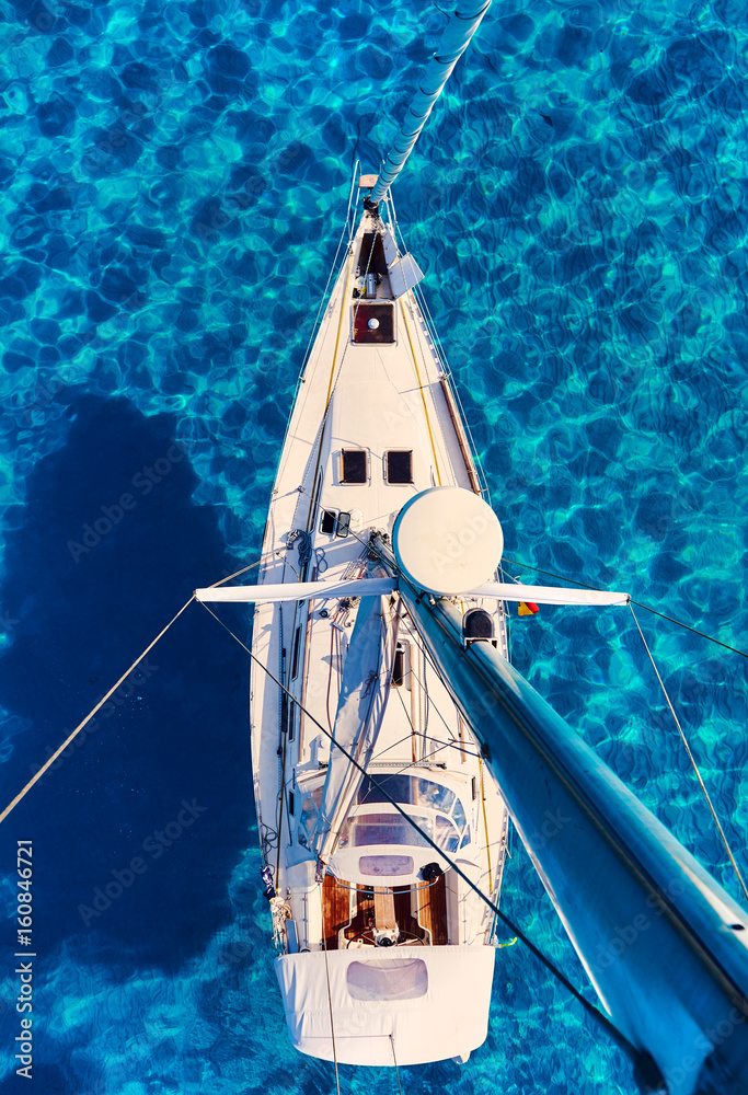 Fototapeta premium Yacht and clear Mediterranean sea. Ibiza, Spain