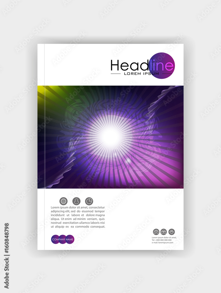 Fototapeta premium Cover design with Futuristic glowing stripes and curves. Purple vector illustration.