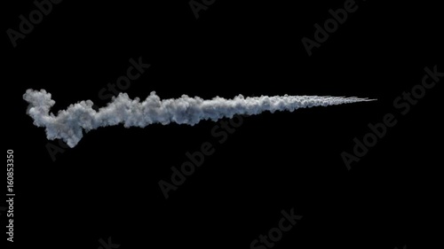 Colored rocket trails / firework trails (with alpha channel). Separated on pure black background.