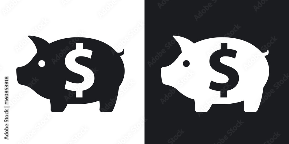 Vector piggy bank with dollar sign. Two-tone version on black and white background Vector piggy bank with dollar sign. Two-tone version on black and white background