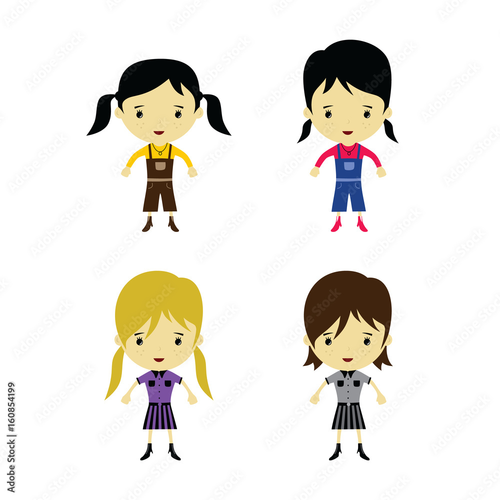 cute happy little woman - adorable girl cartoon vector cute happy little woman - adorable girl cartoon vector