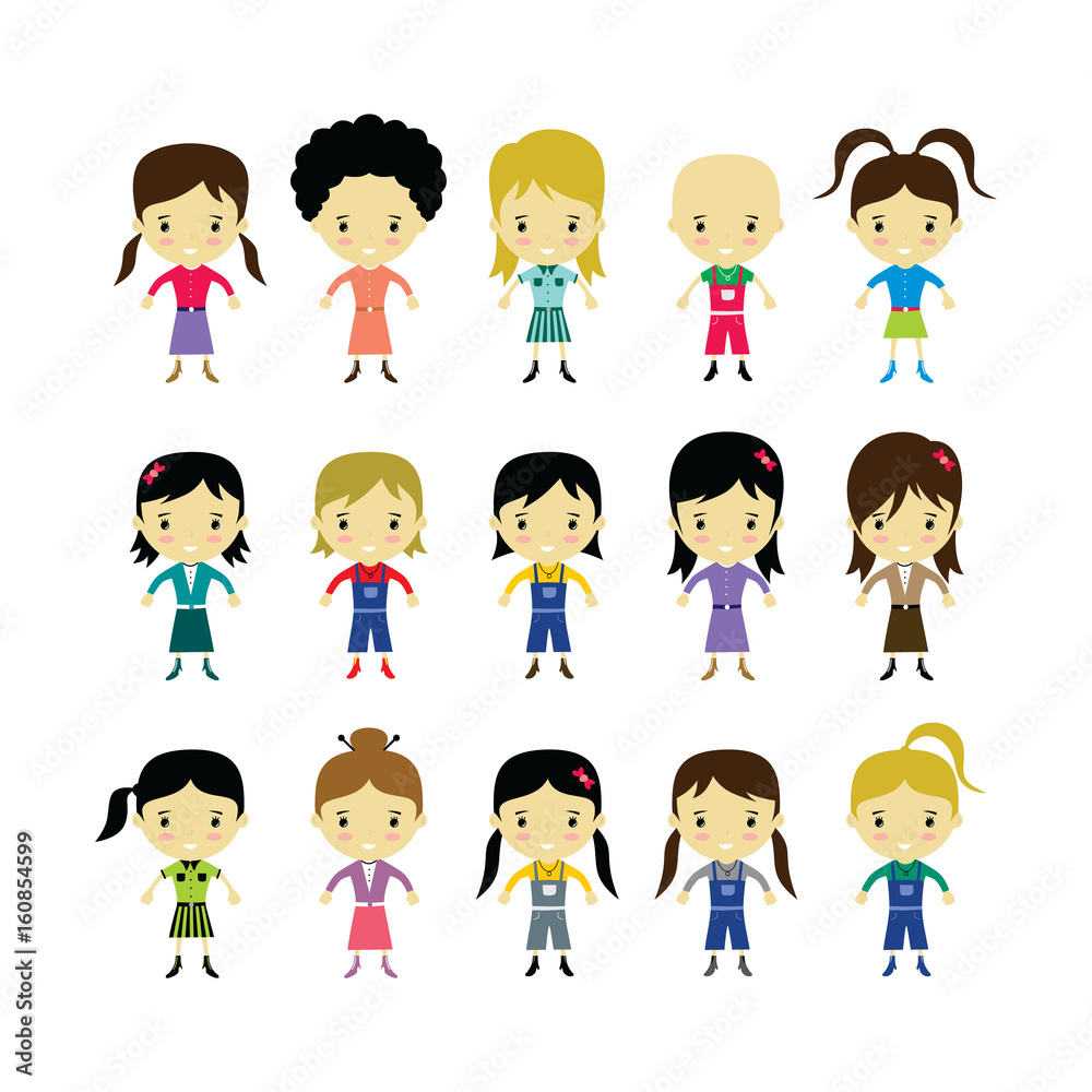 cute happy little woman - adorable girl cartoon vector