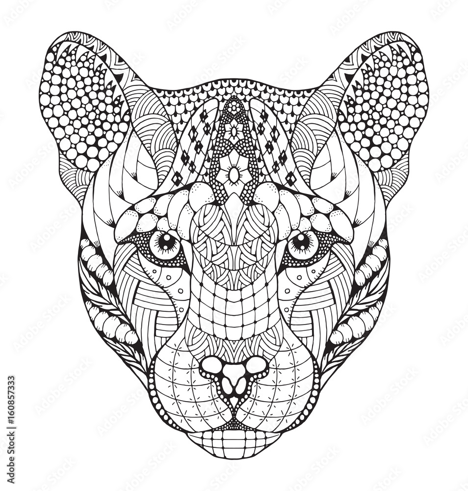 Naklejka premium Cougar, mountain lion, puma, panther head zentangle stylized, vector, illustration, pattern, freehand pencil, hand drawn. Zen art.