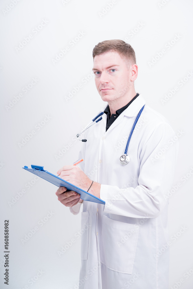 caucasian man doctor with stethoscope on white background caucasian man doctor with stethoscope on white background