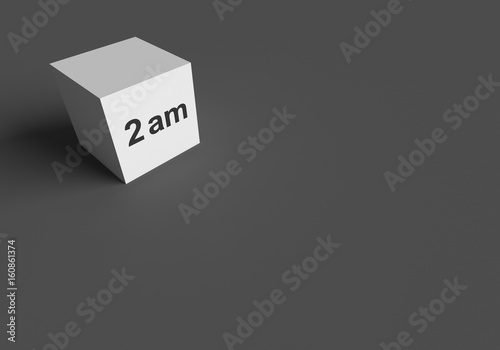 3D RENDERING WORDS 2 am ON WHITE CUBE, STOCK PHOTO photo