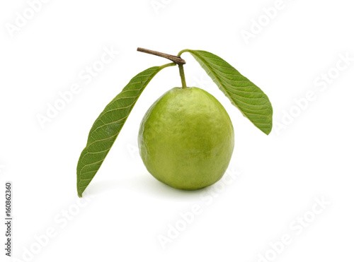 Fresh guava fruit with leaf isolated on white background