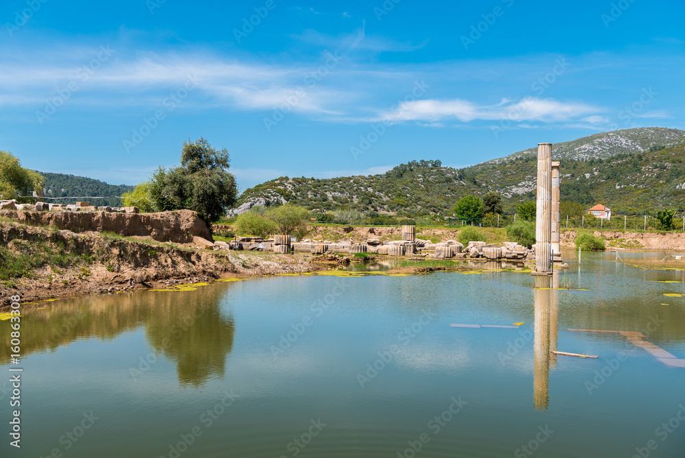 April 11, 2017 - Claros, Izmir province, Turkey. Claros, an ancient Greek sanctuary on the coast of Ionia, famous for a temple and oracle of Apollo April 11, 2017 - Claros, Izmir province, Turkey. Claros, an ancient Greek sanctuary on the coast of Ionia, famous for a temple and oracle of Apollo