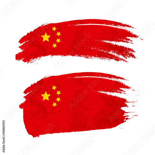 Grunge brush stroke with China national flag on white