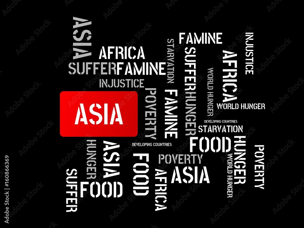 ASIA - image with words associated with the topic FAMINE, word cloud, cube, letter, image, illustration ASIA - image with words associated with the topic FAMINE, word cloud, cube, letter, image, illustration
