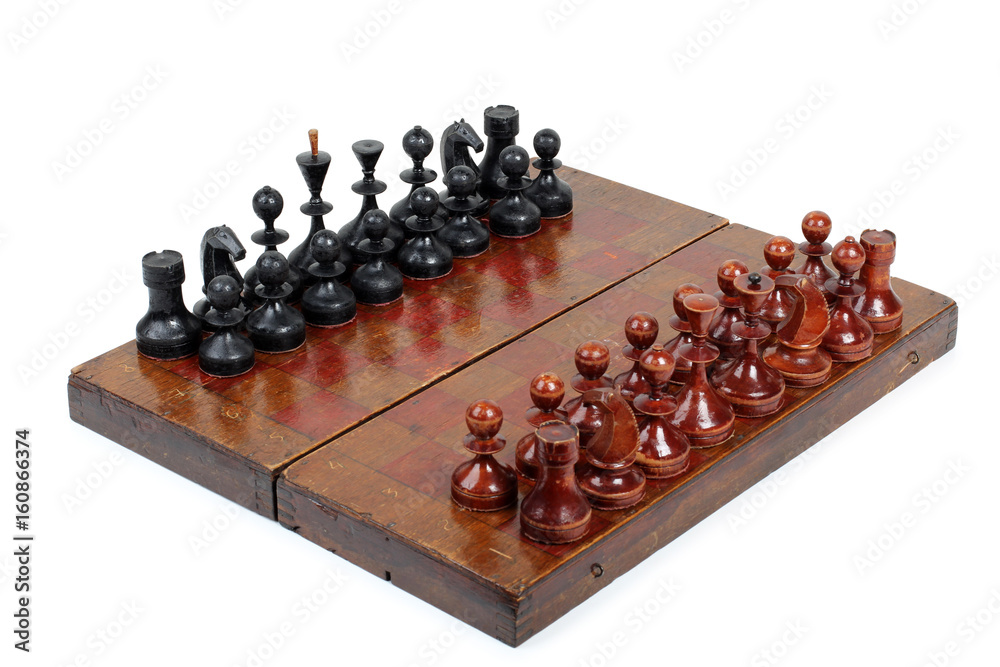 Chess pieces and board on a white background Chess pieces and board on a white background