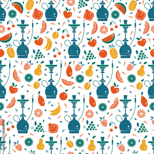 Hookah seamless pattern with fruits