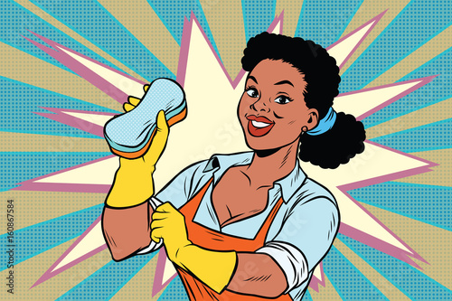 The cleaner with a sponge. African American people