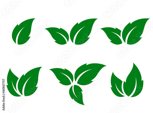 set of green leaves silhouettes