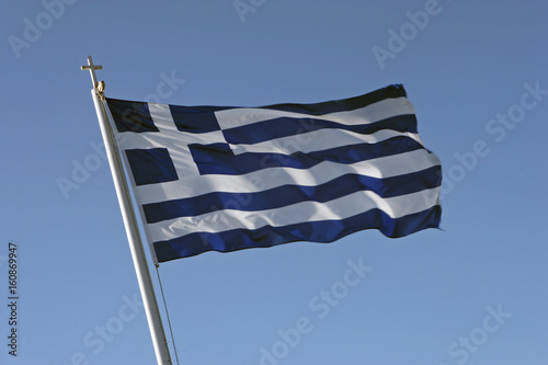 The flag of Greece. Island of Lesbos Greece