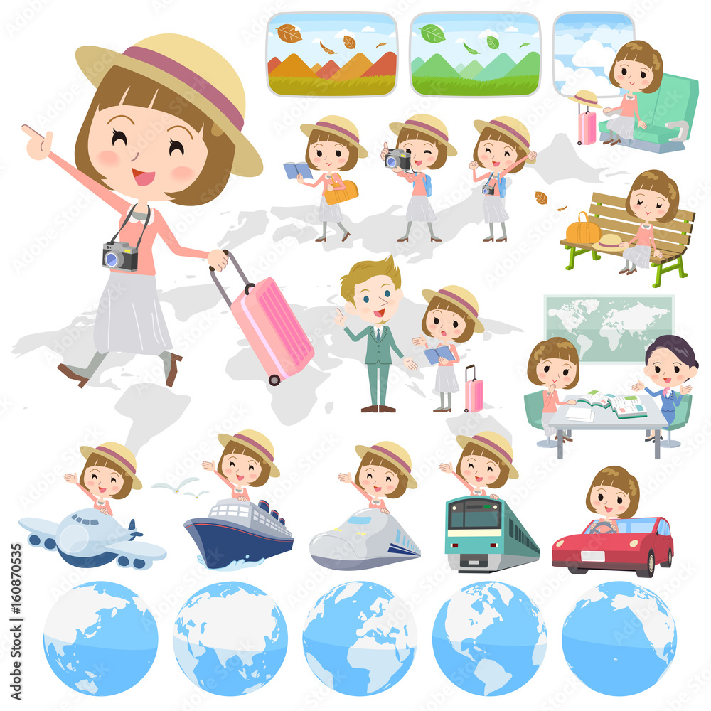 Straight bangs hair pink blouse woman travel Straight bangs hair pink blouse woman travel
