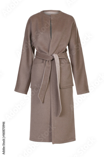 Women's elegant brown coat on white background