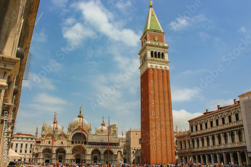 Main Venice Piazza San Marco with St. Basil's Cathedral. Mark and bell tower 99 meters high © denisapro